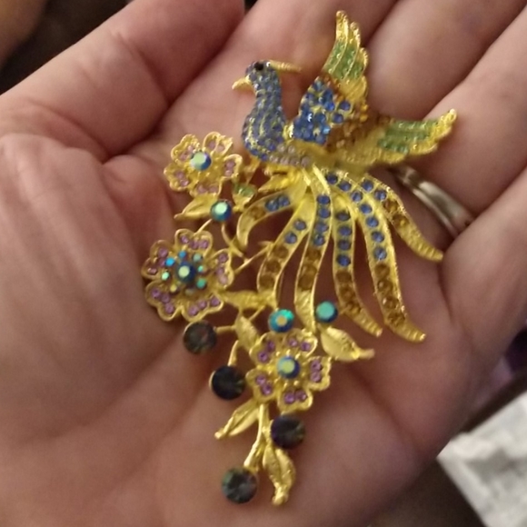 Peacock Brooch Pin and Pendant 1/4" Bale Large Colorful Rhinestones Bling - Picture 9 of 15